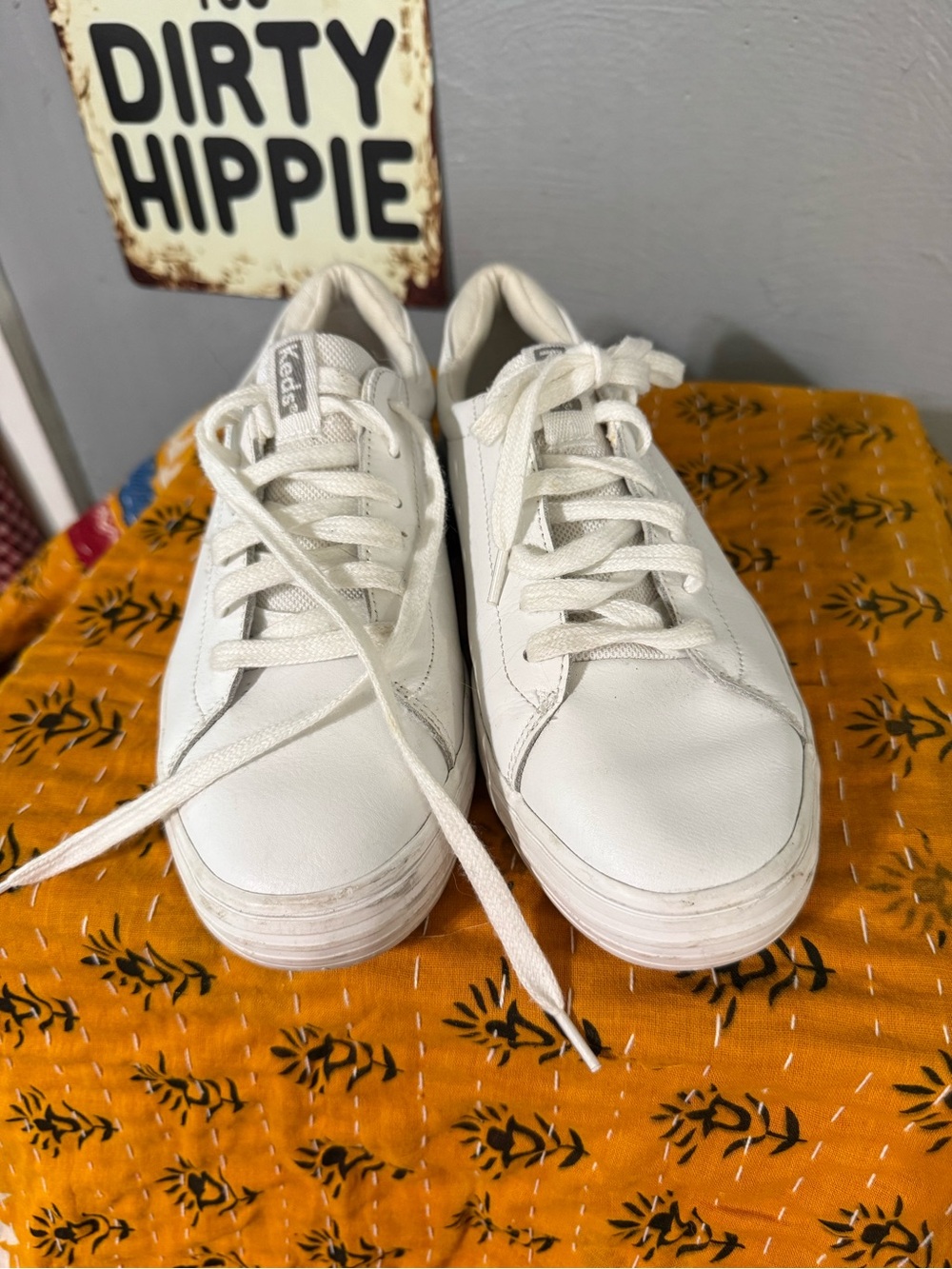 Keds White Leather Low-Top Platform Sneakers